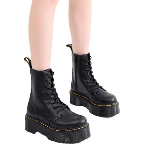 Winter Plus Velvet Warm Cowhide Chesil Boots Non-slip Platform Shoes Zipper Womens Boots Plus Size 44 Womens Shoes Botas Mujer