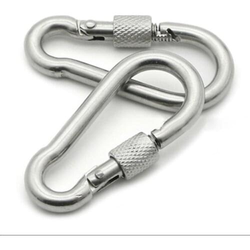 1Pcs 8x80mm Silver Snap hook with screw Chain Fastener Hook Carabiner 304 Stainless Steel Repair Hiking Camping Quick safe Lock