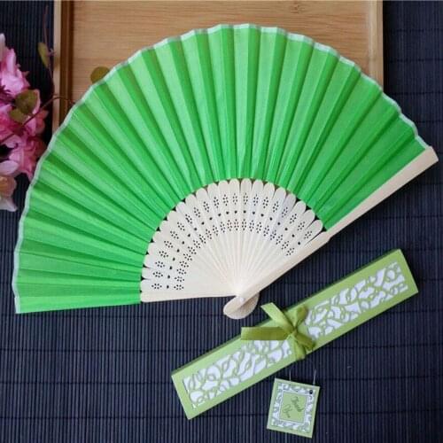100pcs/lot Personalized Luxurious Silk Fold hand Fan in Elegant Laser Cut Gift Box +Party Favors/wedding Gifts
