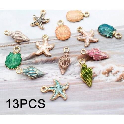 Conch Sea Shell Charms Ocean Pendants Starfish Anklet Bracelet Necklace DIY Handmade Accessories Craft 13Pcs