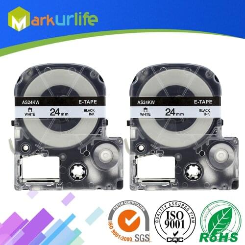 2 Pack White Label Black Text 24mm Printer Tape Compatible EPSON Label Printer Ribbon, For King Jim TEPRA Tape LW-300