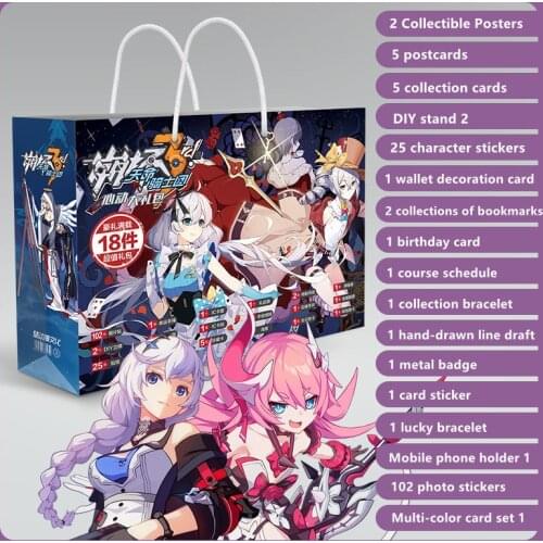 Anime Game Honkai Impact 3 COSPLAY Peripheral Gift Poster Postcard Hand-Run School Pendant Standing Card Badge Lucky Bag Set