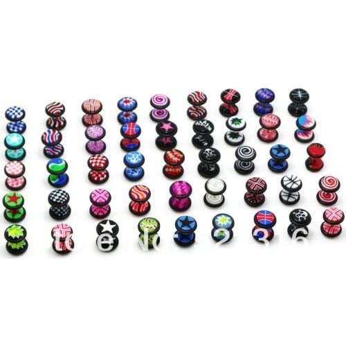 Free shipping body piercing jewelry 8mm 100pcs mix design picture fake ear plugs illusion cheaters earring