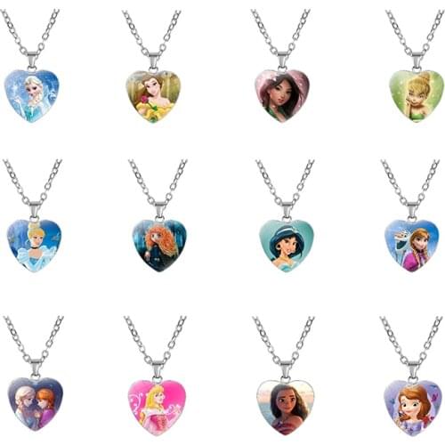 Disney Pendant Chain Jewelry Prnicess Necklace Doll Accessories Frozen 2 Elsa Charms Girl Gift