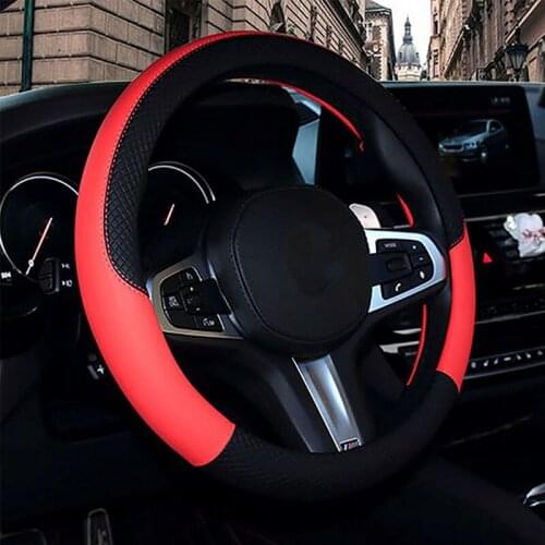 KANGLIDA Pu Leather Universal Car Steering-wheel Cover Anti-Slip Soft Fiber Leather 38cm/15" diameter