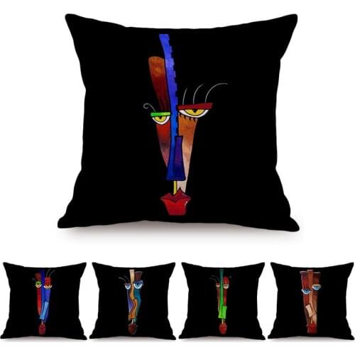 Black Abstract Painting Colorful Animation Character Image Throw Pillow Cover Cotton Linen Home Decorative Sofa Cushion Cover