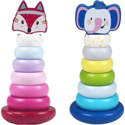 Baby tumbler toy elephant fox set colorful round shape childrens wooden puzzle educational toys