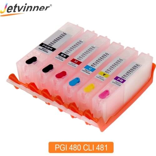 Jetvinner 6-color PGI 480 CLI 481 XXL Refillable Ink Cartridge For Canon PIXMA TS8140 TS9140 Printer With Auto Reset Chips