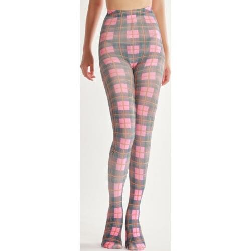 Fashion Sexy Designs Grid Pattern Digital Print Tights Womens Pantyhose Ladies Thick Soft Stockings