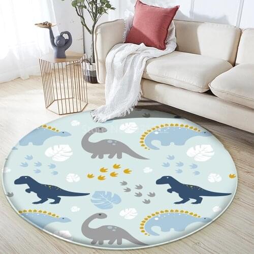 New Cute Blue Dinosaur Fashion Pattern Children Comfortable Round Carpet Non-Slip Children Carpet Baby Carpet Baby Play Mat