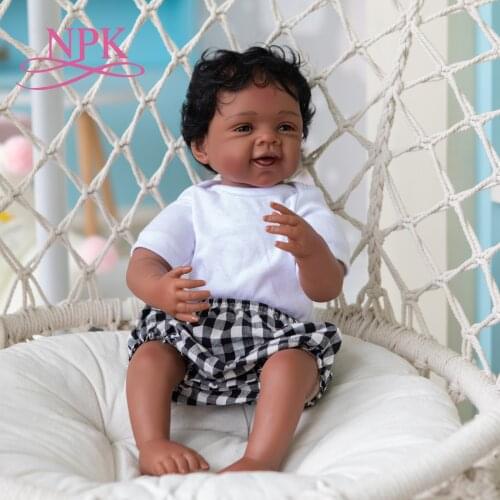 NPK 55CM handmade detailed painting collectibles art doll African Black Skin American baby soft body reborn doll