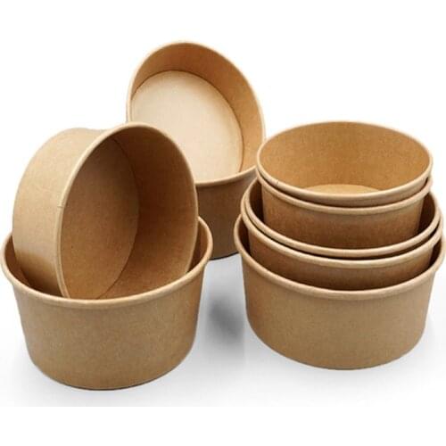 Disposable take out box Congee paper bowl with lid kraft paper salad bowl