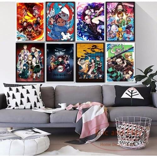 Japanese Anime Demon Slayer Posters And Prints Pictures On The Wall Vintage Poster Decorative Home Decor Tableau