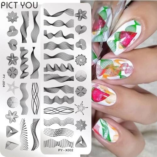 PICT YOU Rectangle Nail Stamping Plates Geometric Design Stainless Steel Nail Image Stamp Template Nail Plate Tools