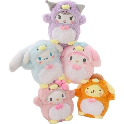 20Cm Original Sanrioed Plushie Toys Turn Into A Penguin My Melody Pom Pom Purin Cinnamoroll Kuromi Anime Characters Plush Toys