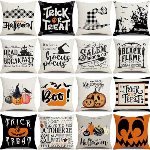 Halloween Pillow linen Pumpkin English Alphabet Horror Pillowcase Halloween Pumpkin Series Sofa Cushion Pillowcase