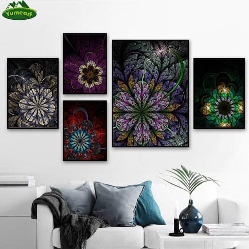 Yumeart Colorful Flowers Mandala Abstract Floral Posters Home Decor Canvas Painting Print Wall Picture for Living Room Decor