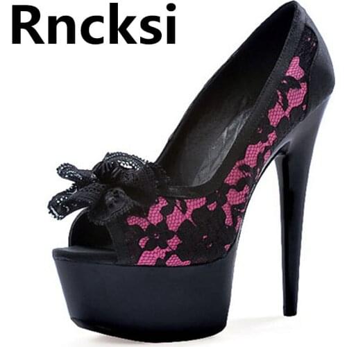 Rncksi Peep Toe Dress Pumps 15cm High Heels Sexy Womens Night Club Queen Pole Dance Pumps Shoes 5cm Platform Pumps
