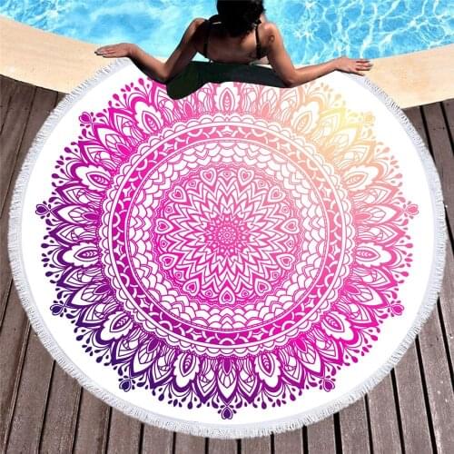 Pink Mandala Summer Beach Towel Indian Large Lotus Printing Yoga Mat Round Tassel Totem Blanket Floor Pad 150cm