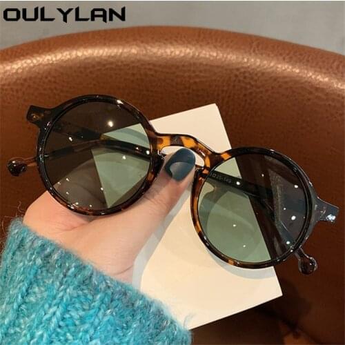 Oulylan Retro Round Sunglasses Men Brand Designer Vintage Small Sun Glasses Women Fashionable Korean Style Eyewear Green UV400