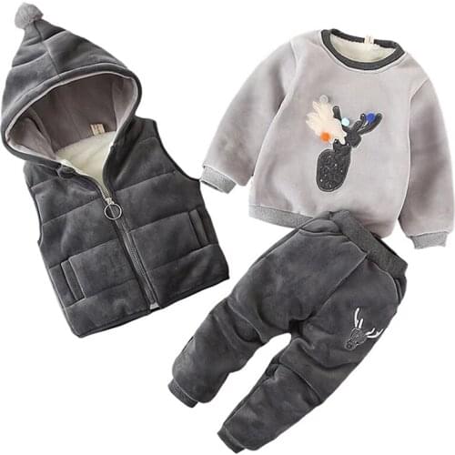 Toddler Boys Clothing Set Winter Girls Sweater + Hooded Jacket + Plush Pants 3pcs kids Tracksuit Casual Outfit Children Clothing