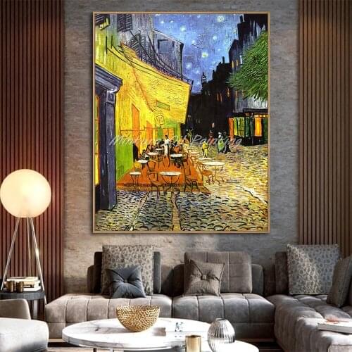Vincent Van Gogh Of Cafe Terrace At Night Art Poster Giclee Hand Painted Canvas Oil Painting Wall Art For Living Room Home Decor