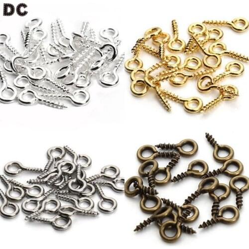 200pcs Mini Eye Pins Screw Gold Silver Eyelets Threaded Clasps Hooks Jewelry Findings For DIY Making Accessories