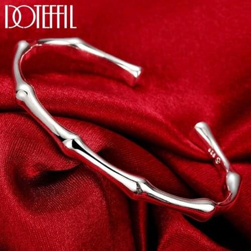 DOTEFFIL 925 Sterling Silver Bamboo Joint Opening Cuff Bracelet Bangles For Women Wedding Engagement Party Fashion Jewelry