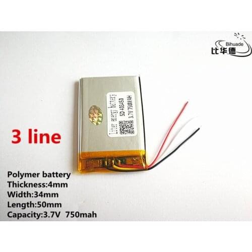 10pcs/lot 3 line Good Qulity 3.7V,750mAH,403450 Polymer lithium ion / Li-ion battery for TOY,POWER BANK,GPS,mp3,mp4