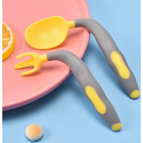 2Pcs/Set Silicone Spoon Fork Baby Utensils Set Auxiliary Food Spoons Children Dinnerware Training Bendable Soft Infant Tableware