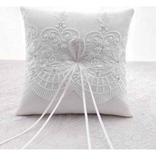 21X21cm Top Quality Wedding Ring Pillow Handmade Lace Embroidered Rhinestone Flowers Cushions Bride Wedding Decoration