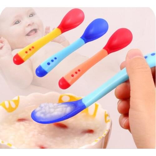 3pcs/ 3 Colors Temperature Sensing Spoon for Kids Boys Girls Silicone Spoon Feeding Baby Spoons Toddler Flatware Drop Shipping