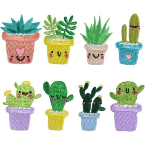 20pcs/lot Embroidery Patches Kids Clothing Decoration Cactus Succulent Plant Anime Dress Shirt Iron Heat Transfer Applique
