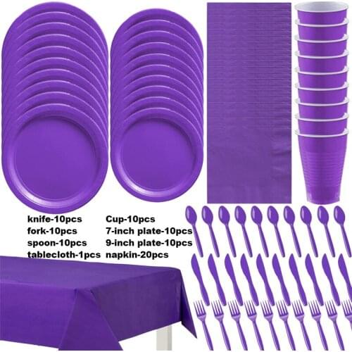 81pcs/Pure Purple Party Plastic Decorations Birthday Disposable Tableware Kit Cups Plates Napkin Kids Birthday Party Supplie Set