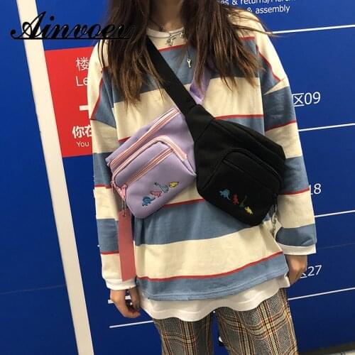Ainvoev 2020 Female Cute Cartoon Dinosaur Embroidery Large Waist Bag Women Mobile Harajuku Hip Hop Street Chest Fanny Pack