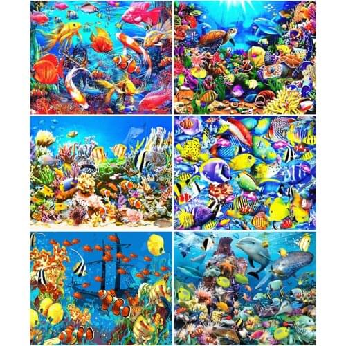 AZQSD DIY Oil Painting By Numbers Animal Home Bedroom Wall Artwork 40x50cm Adult Coloring By Numbers Fish Handpainted Gift