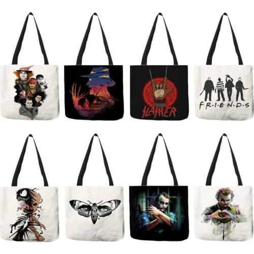 B01113 Customized Print Shopping Bag Women Handbags Famous Movie Charcters Killers Murders Printed Tote Casual Shoulder Bags