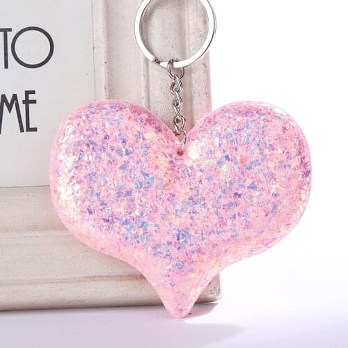 Sequins Love Shiny Reflective Cartoon Keychain Glitter Heart Keyring for Women Girls Handbag Pendant Car Key Chains Jewelry
