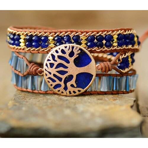 Latest Spirit 3 Strand Tree of Life Charm Leather Wrap Bracelet Beaded Bohemian Cuff Bracelet Bangle Designer Jewelry Bijoux