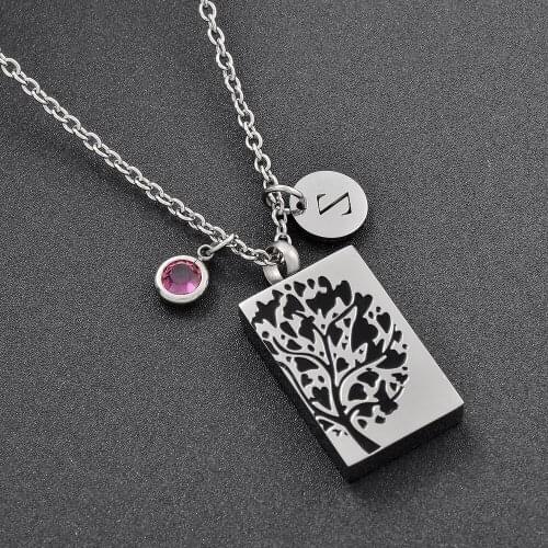 'Tree of Life' Square DIY Suspension Stainless Steel Memorial Ash Keepsake Cremation Jewelry Pendant Necklace Women