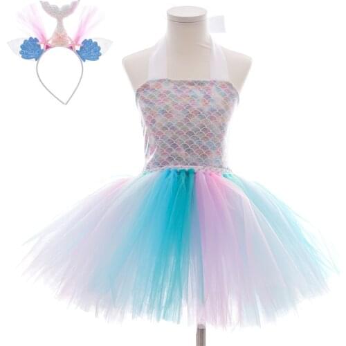 Mermaid Sequins Kids Girls Tutu Dresses with Headband Cosplay Cartoon Toddler Baby Girls Party Clothes Kids Dresses for Girls