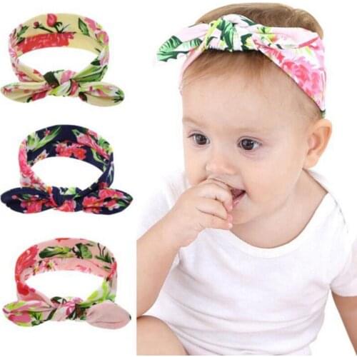 Naturalwell Kids Rabbit Ear Headwraps Topknot Baby Headband neonata bow flower Elastic Girls Head bands Children Turban HB182D