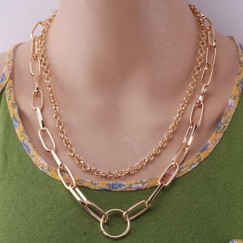 Double Layer Lock Chain Necklace Grunge Punk 90s Link Chain Gold Color Padlock Pendant Necklace Women Aesthetic Egirl Jewelry