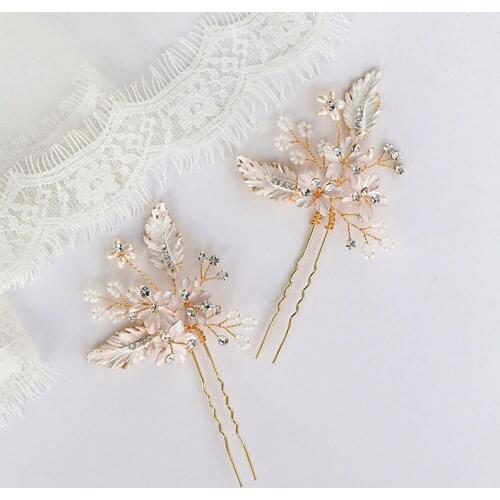SLBRIDAL Handmade Alloy Flower Freshwater Pearls Bridal Hair Pin Wedding Hair Sticker Women Bridesmaids Jewelry Hair Accessories