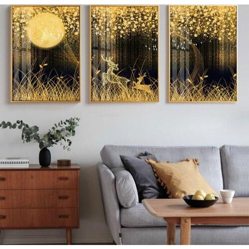 Full Square round drills 5d 3 panel Diamond painting Abstract Golden Deer Moon diamond mosaic Embroidery rhinestone gift