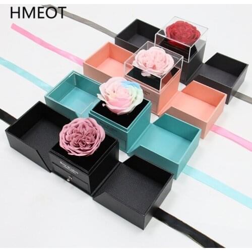 Preserved Rose Gift Box Soap/Eternal Flower Box Set Valentines Day Gifts Jewelry Necklace Storage Box Home Decor Wedding Gifts