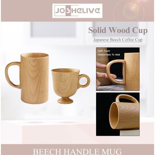 1pc Japanese Creative Smooth Wooden Beer Milk Cup Beech Mug With Solid Wood Handle Mug Home Kitchen Bar Drink Ware Hot