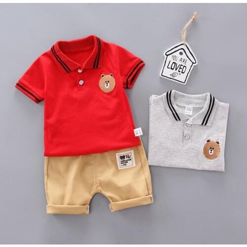Summer New Baby Boys Casual Clothes Suit Toddler Girls Cartoon Polo T-shirt +Tooling Shorts Kids Cotton Infant Clothes for 0-4Y