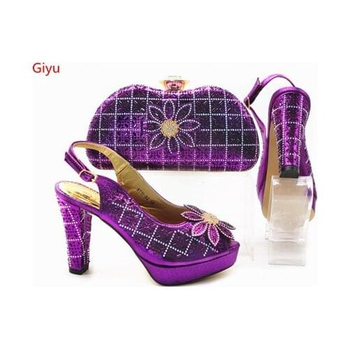 Hot selling purple Shoes and Bag To Matching African Shoes and Bag Set For Party Nigerian Women Fashion Shoes and Bags HSN1-9