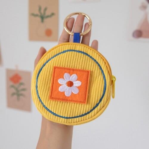 Korea Cute kid girl small coin purse flower embroideried cotton cloth purse wallet bag Japanese ring hanging bag